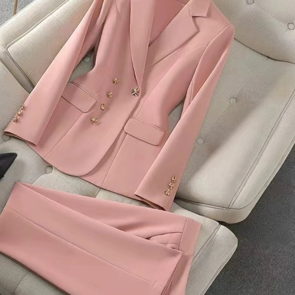 Conjunto Executivo Branca/Rosa/preta em Alfaiataria – Blazer e Calças