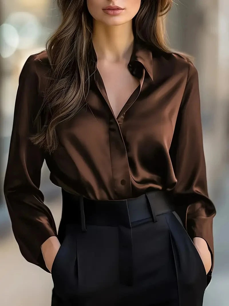 Camisa Executiva Acetinada de Manga Comprida