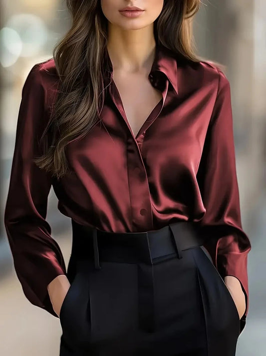 Camisa Executiva Acetinada de Manga Comprida
