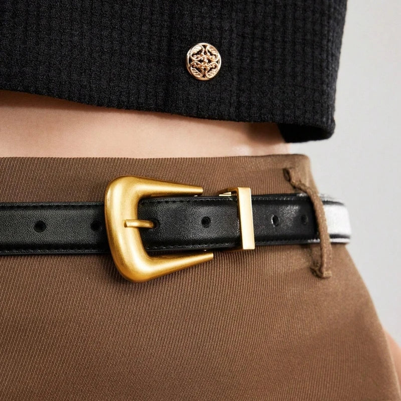Cinto Feminino Bordô com Fivela Dourada