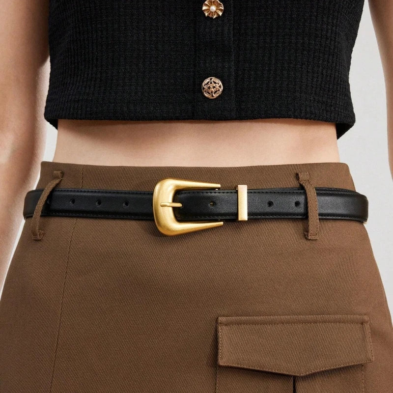 Cinto Feminino Bordô com Fivela Dourada