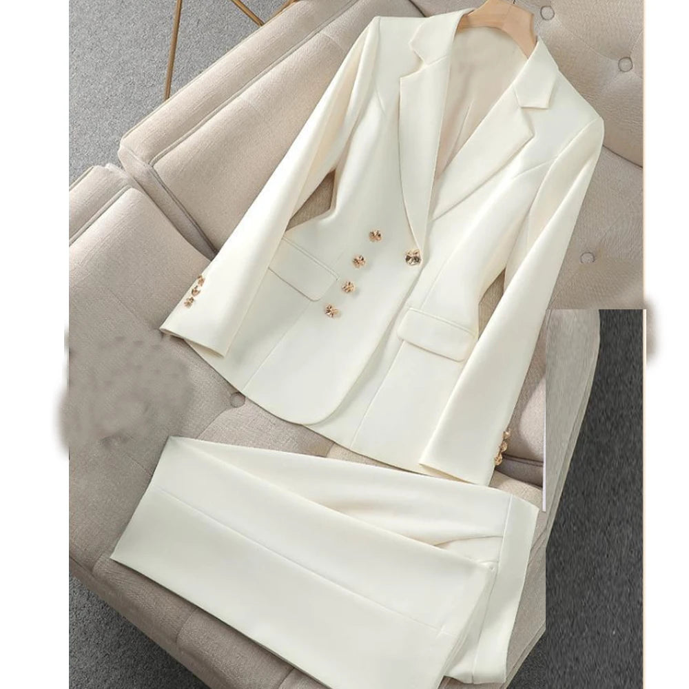 Conjunto Executivo Branca/Rosa/preta em Alfaiataria – Blazer e Calças