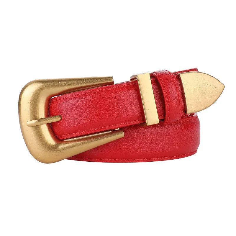 Cinto Feminino Bordô com Fivela Dourada